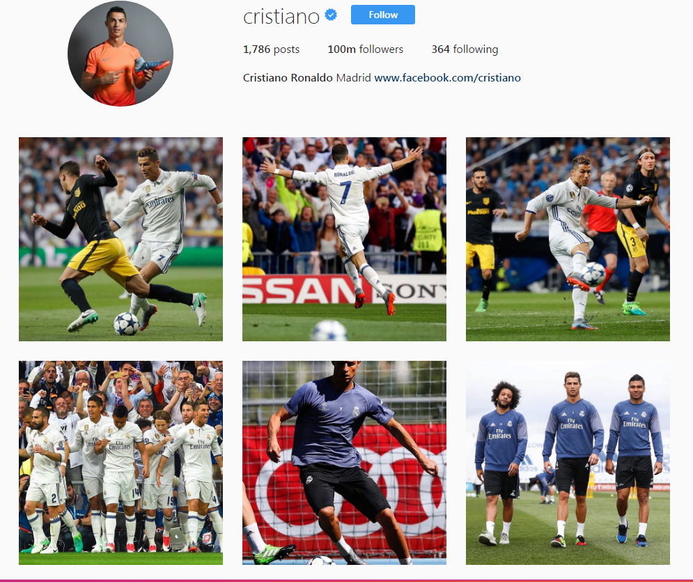 هەژماری فەرمی کریستیانۆ رۆناڵدۆ لە ئینستاگرام